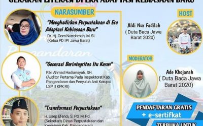 Webinar Peringatan Hari Jadi Ke-8 Kabupaten Pangandaran: Gerakan Literasi di Era Adaptasi Kebiasaan Baru. Rabu 21 Oktober 2020