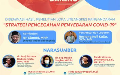 Diseminasi Hasil Penelitian Loka Litbangkes Pangandaran “Strategi Pencegahan Penyebaran Covid-19”. Rabu 16 Desember 2020.