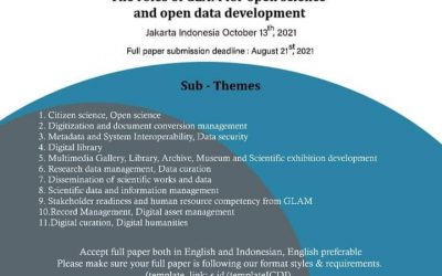 Call for Paper 4th International Conference of Documentation and Information: The Role of GLAM For Open Science and Open Data Deelopment, October 13th 2021